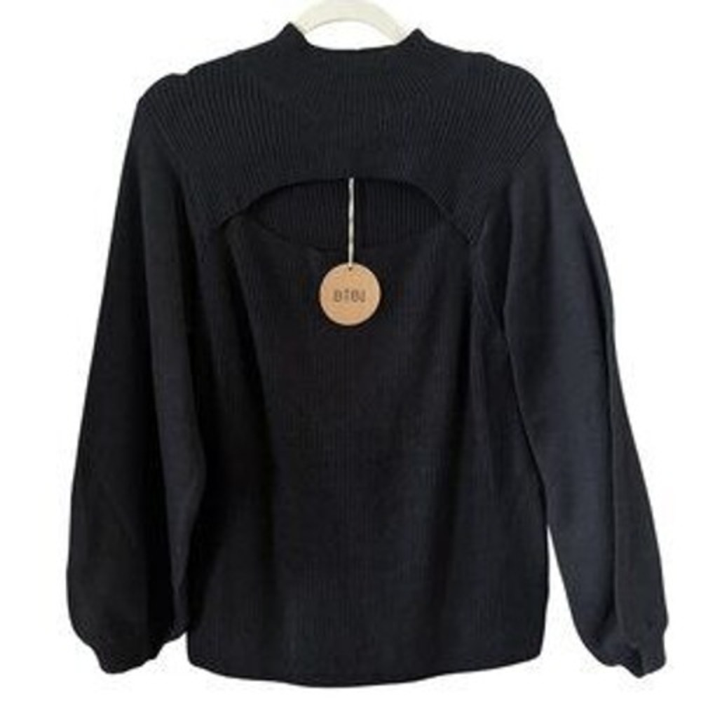 BiBi Black Ribbed Knit Sweater - Size L (NWT)
